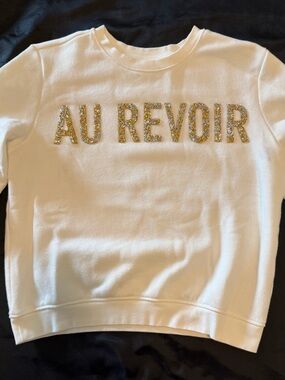 H&M White Sweatshirt with Gold Sparkle 'AU REVOIR'